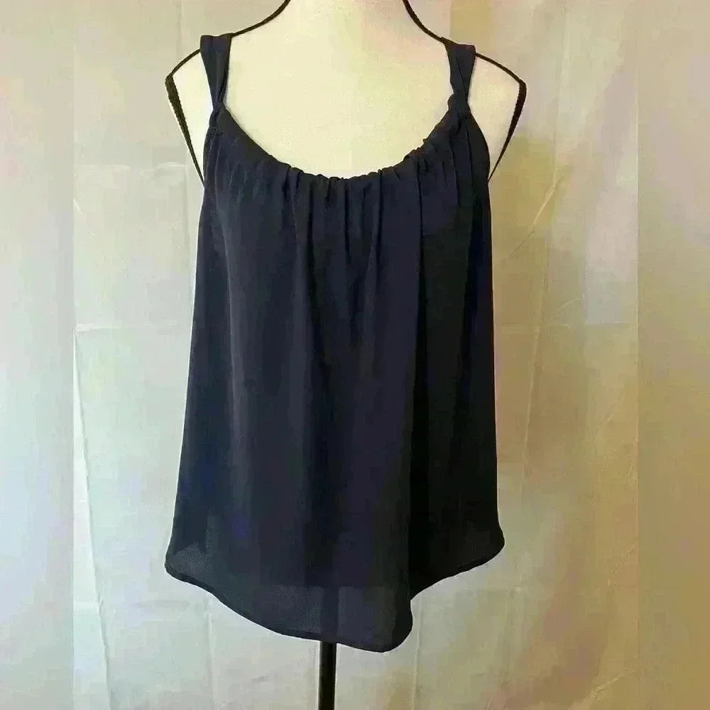 LOFT Navy Blue Gathered Neck Sleeveless Casual Tank Top Womens Size M‎